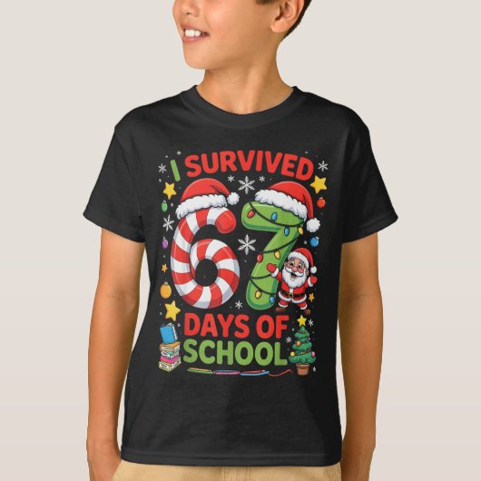 I Survived 67 Days Of School Christmas Candy Cane  T-Shirt (Vorderseite)