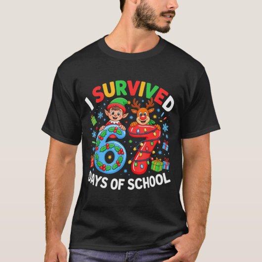 I Survived 67 Days Of School Christmas Candy Cane T-Shirt (Vorderseite)