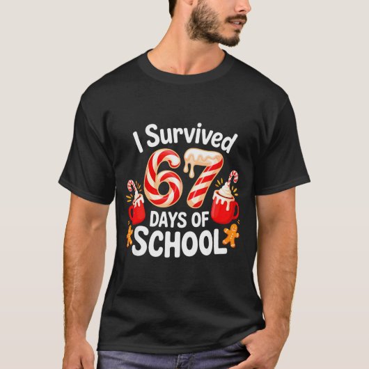 I Survived 67 Days Of School Christmas Candy Cane T-Shirt (Vorderseite)