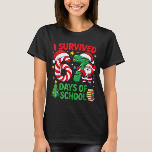 I Survived 67 Days Of School Christmas Candy Cane T-Shirt (Vorderseite)