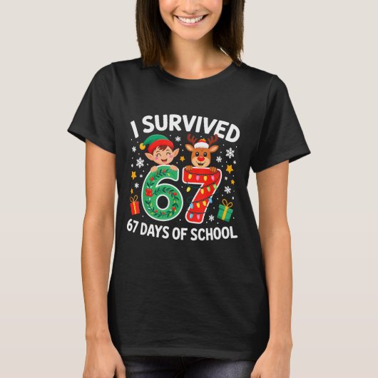 I Survived 67 Days Of School Christmas Candy Cane T-Shirt (Vorderseite)
