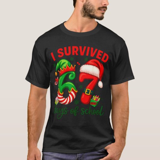 I Survived 67 Days Of School Christmas Candy Cane T-Shirt (Vorderseite)