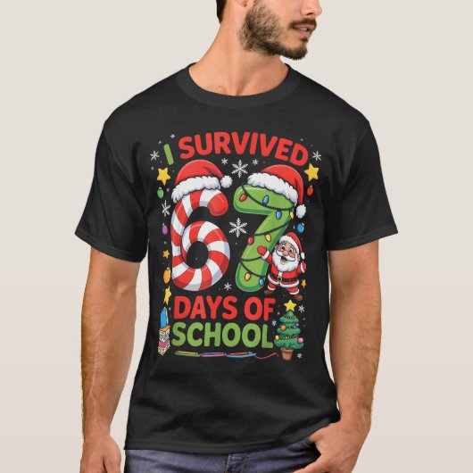 I Survived 67 Days Of School Christmas Candy Cane  T-Shirt (Vorderseite)