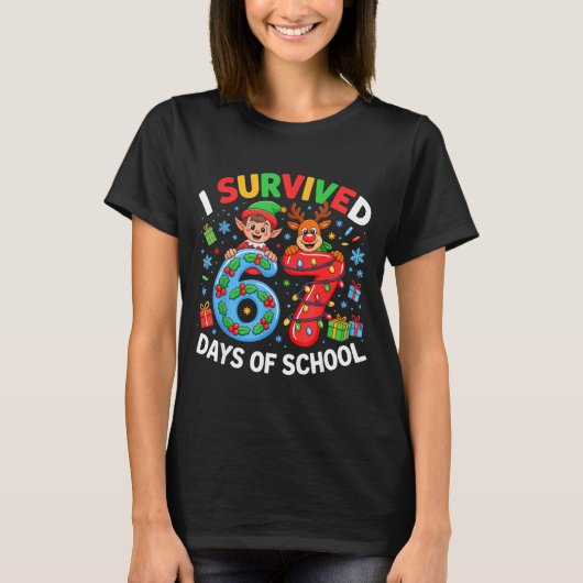 I Survived 67 Days Of School Christmas Candy Cane T-Shirt (Vorderseite)