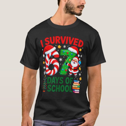 I Survived 67 Days Of School Christmas Candy Cane T-Shirt (Vorderseite)
