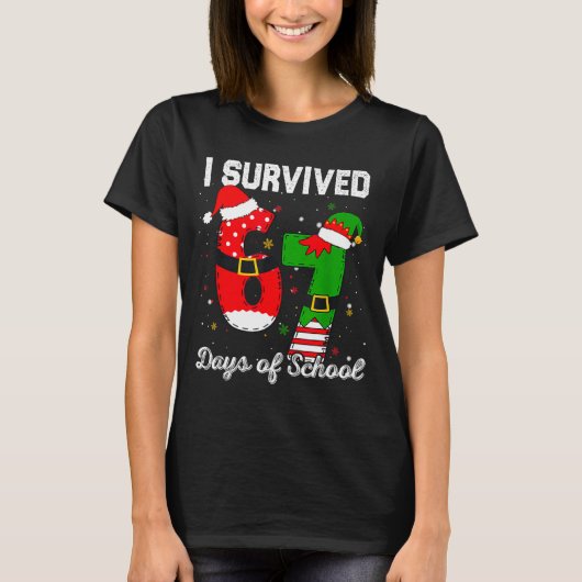 I Survived 67 Days Of School Christmas Candy Cane  T-Shirt (Vorderseite)