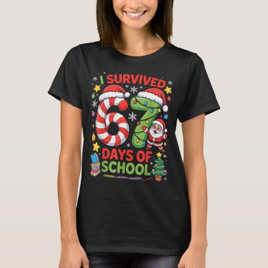 I Survived 67 Days Of School Christmas Candy Cane  T-Shirt (Vorderseite)