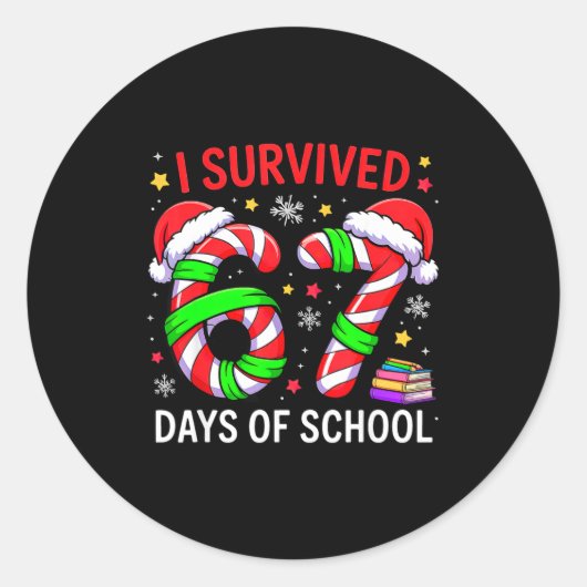 I Survived 67 Days Of School Christmas Runder Aufkleber (Vorderseite)