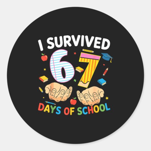 I Survived 67 Days Of School Cool Teacher Design Runder Aufkleber (Vorderseite)