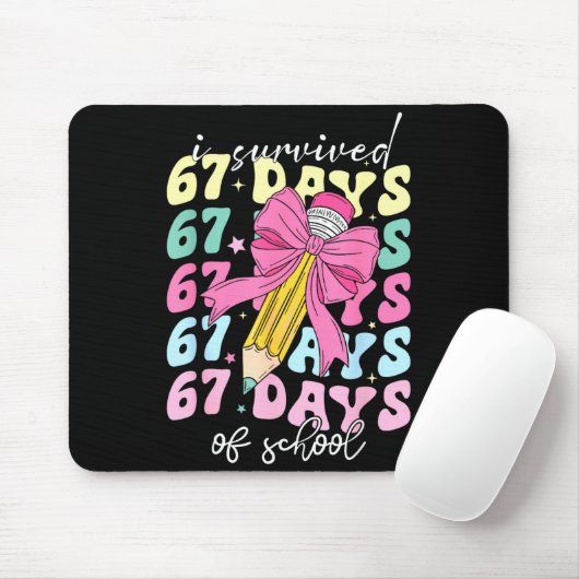 I Survived 67 Days Of School Coquette Bow Student  Mousepad (Mit Mouse)