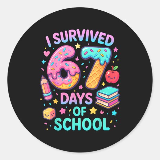 I Survived 67 Days Of School Cute Kid Six Seven Ce Runder Aufkleber (Vorderseite)