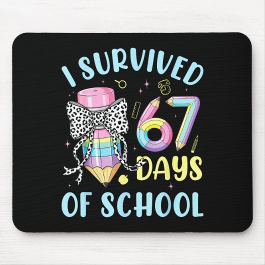 I Survived 67 Days Of School Cute Pastel Pencil Bo Mousepad (Vorne)