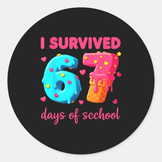 I Survived 67 Days Of School Funny 67 Meme Teacher Runder Aufkleber (Vorderseite)