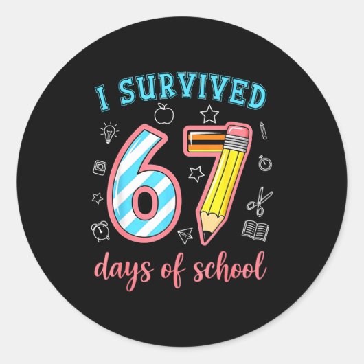I Survived 67 Days Of School Funny 67 Meme Teacher Runder Aufkleber (Vorderseite)