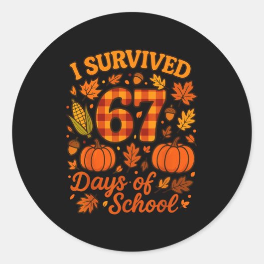 I Survived 67 Days Of School Funny 6 7 Teachers Th Runder Aufkleber (Vorderseite)