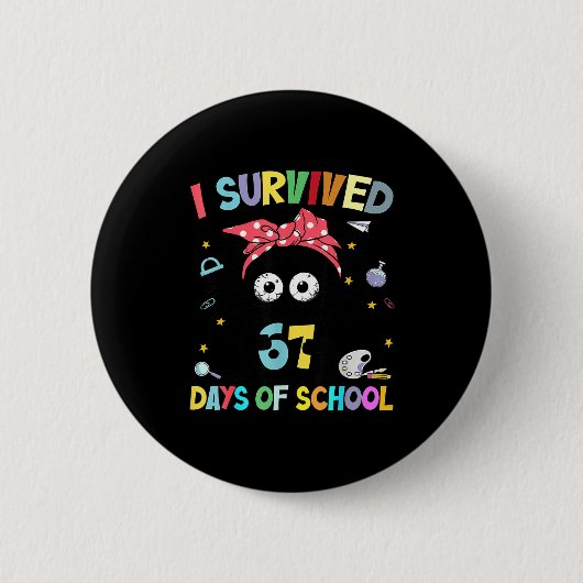 I Survived 67 Days Of School Funny Black Cat Six S Button (Vorderseite)