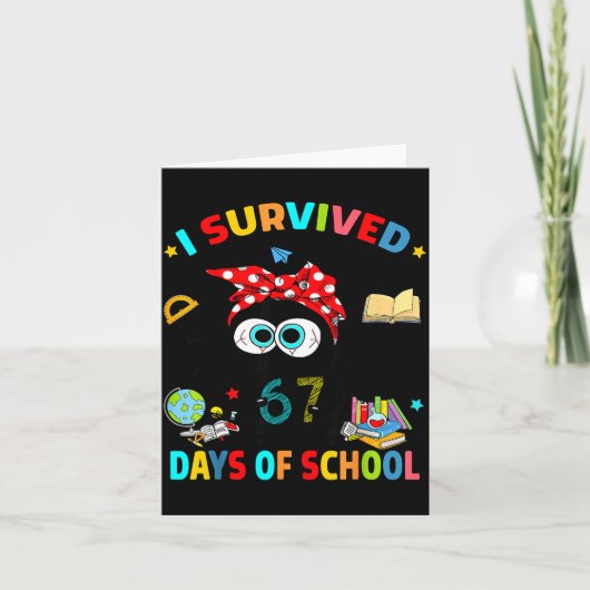 I Survived 67 Days Of School Funny Black Cat Six S Karte (Vorderseite)