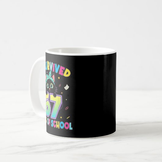 I Survived 67 Days Of School Funny Cat Six Seven M Kaffeetasse (Vorderseite Links)