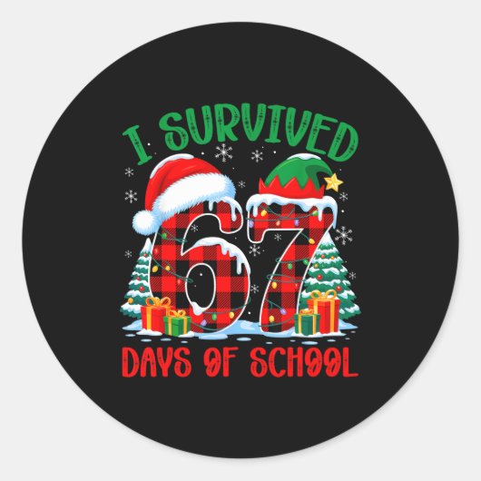 I Survived 67 Days Of School Funny Christmas Six S Runder Aufkleber (Vorderseite)