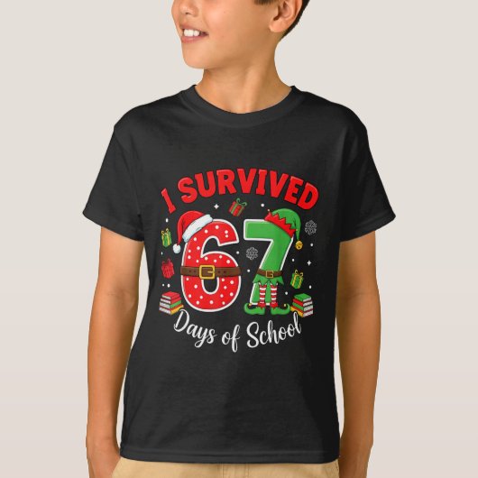 I Survived 67 Days Of School Funny Christmas Teach T-Shirt (Vorderseite)