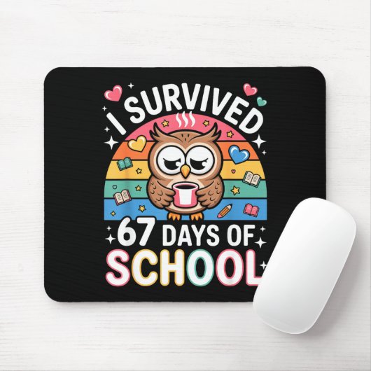 I Survived 67 Days Of School Funny Coffee Owl Scho Mousepad (Mit Mouse)