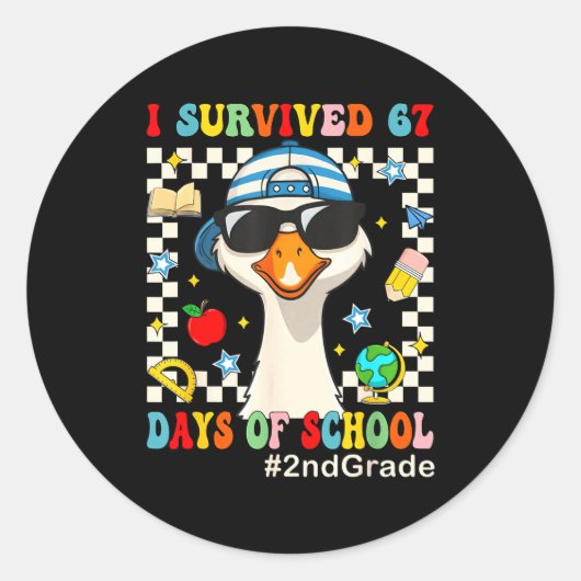 I Survived 67 Days Of School Funny Goose Boys 2nd Runder Aufkleber (Vorderseite)