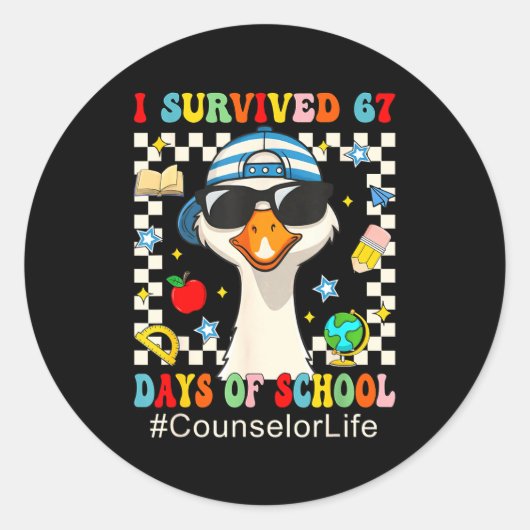 I Survived 67 Days Of School Funny Goose Boys Coun Runder Aufkleber (Vorderseite)