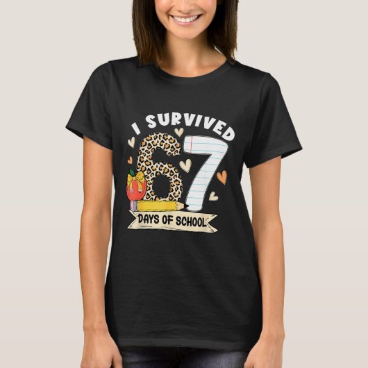 I Survived 67 Days Of School Funny Leopard Student T-Shirt (Vorderseite)