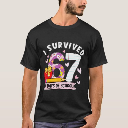 I Survived 67 Days Of School Funny Leopard Student T-Shirt (Vorderseite)