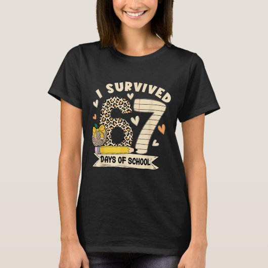 I Survived 67 Days Of School Funny Leopard Student T-Shirt (Vorderseite)