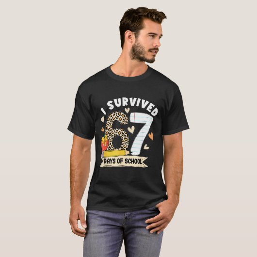 I Survived 67 Days Of School Funny Leopard Student T-Shirt (Vorne ganz)