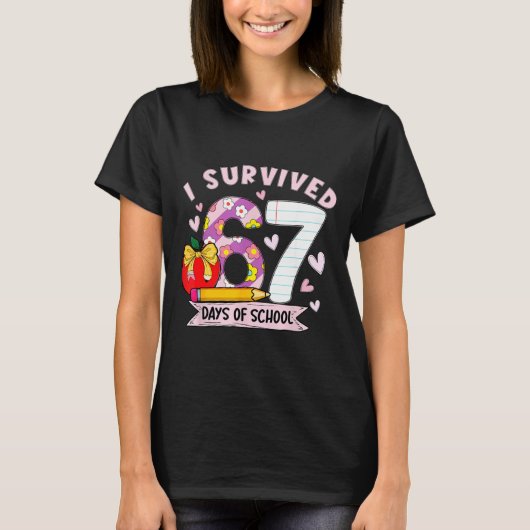 I Survived 67 Days Of School Funny Leopard Student T-Shirt (Vorderseite)