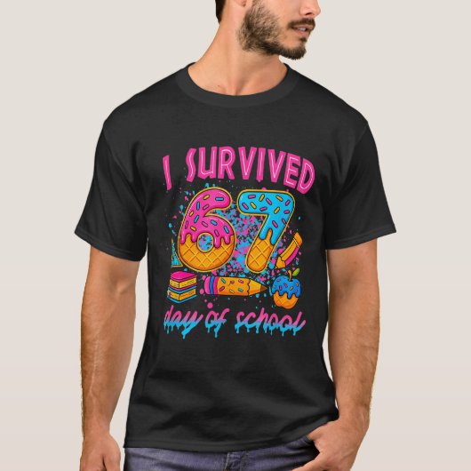 I Survived 67 Days Of School Funny Meme Ice Cream T-Shirt (Vorderseite)
