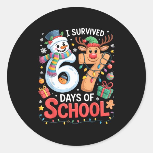 I Survived 67 Days Of School Funny Meme Six Seven Runder Aufkleber (Vorderseite)