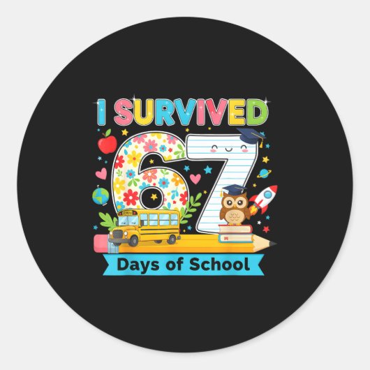 I Survived 67 Days Of School Funny Meme Teacher St Runder Aufkleber (Vorderseite)