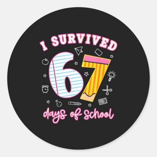 I Survived 67 Days Of School Funny Meme Teacher St Runder Aufkleber (Vorderseite)