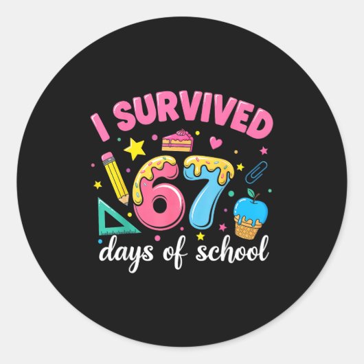 I Survived 67 Days Of School Funny Meme Teacher St Runder Aufkleber (Vorderseite)