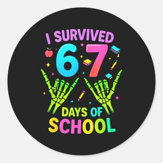 I Survived 67 Days Of School Funny Meme Teacher St Runder Aufkleber (Vorderseite)