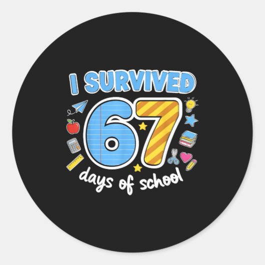 I Survived 67 Days Of School Funny Meme Teacher St Runder Aufkleber (Vorderseite)
