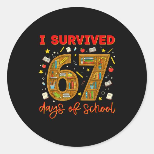 I Survived 67 Days Of School Funny Meme Teacher St Runder Aufkleber (Vorderseite)