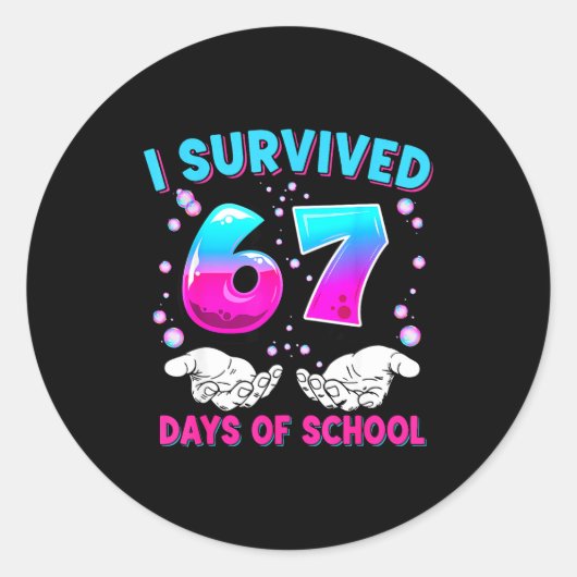I Survived 67 Days Of School Funny Meme Teacher St Runder Aufkleber (Vorderseite)