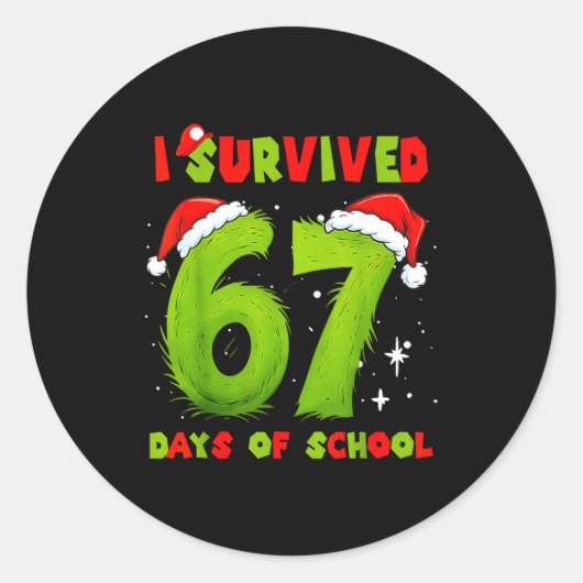 I Survived 67 Days Of School Funny Meme Teacher St Runder Aufkleber (Vorderseite)