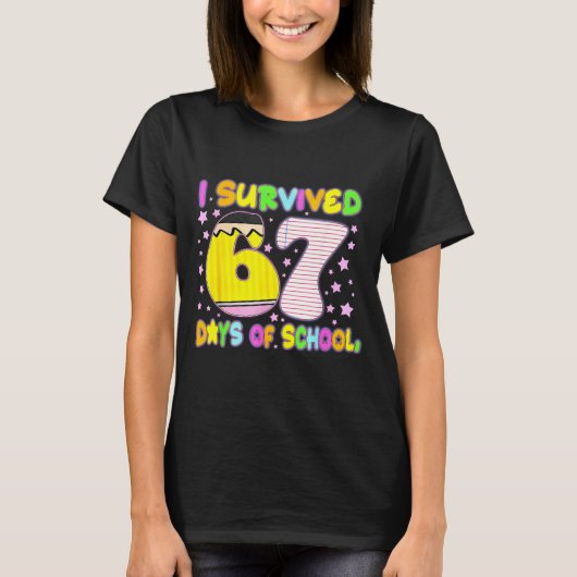 I Survived 67 Days Of School Funny Meme Teacher St T-Shirt (Vorderseite)