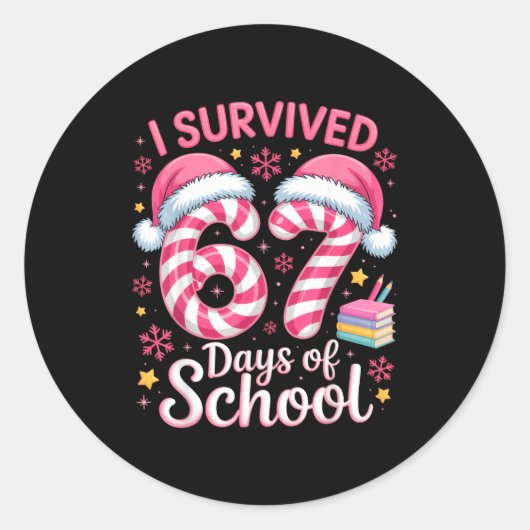 I Survived 67 Days Of School Funny Student Winter  Runder Aufkleber (Vorderseite)