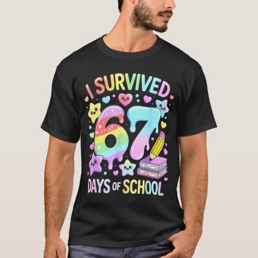 I Survived 67 Days Of School - Funny Teachers Stud T-Shirt (Vorderseite)