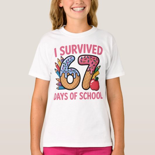I Survived 67 Days of School Ice Cream Waffl T-Shirt (Vorderseite)