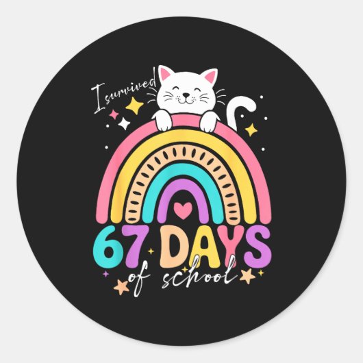 I Survived 67 Days Of School Kids Kitten Cat Cool Runder Aufkleber (Vorderseite)