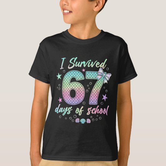 I Survived 67 Days Of School Mermaid Coquette Bow  T-Shirt (Vorderseite)