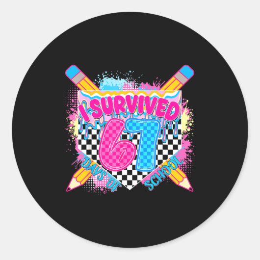 I Survived 67 Days Of School Pencil Drip Six Seven Runder Aufkleber (Vorderseite)