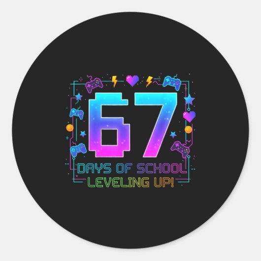 I Survived 67 Days Of School Retro Gamer Level Up Runder Aufkleber (Vorderseite)